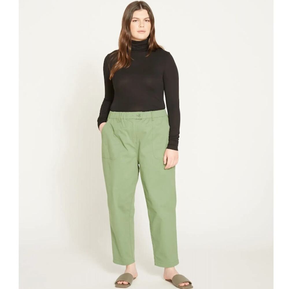 Universal Standard Breezy Weekend Cropped Straight Trouser Pant Elm Green XS